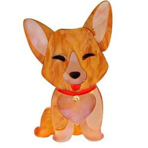 HAPPY LITTLE "PEMBROKE WELSH CORGI" 3-D LAYERED LUCITE FUN PIN 54